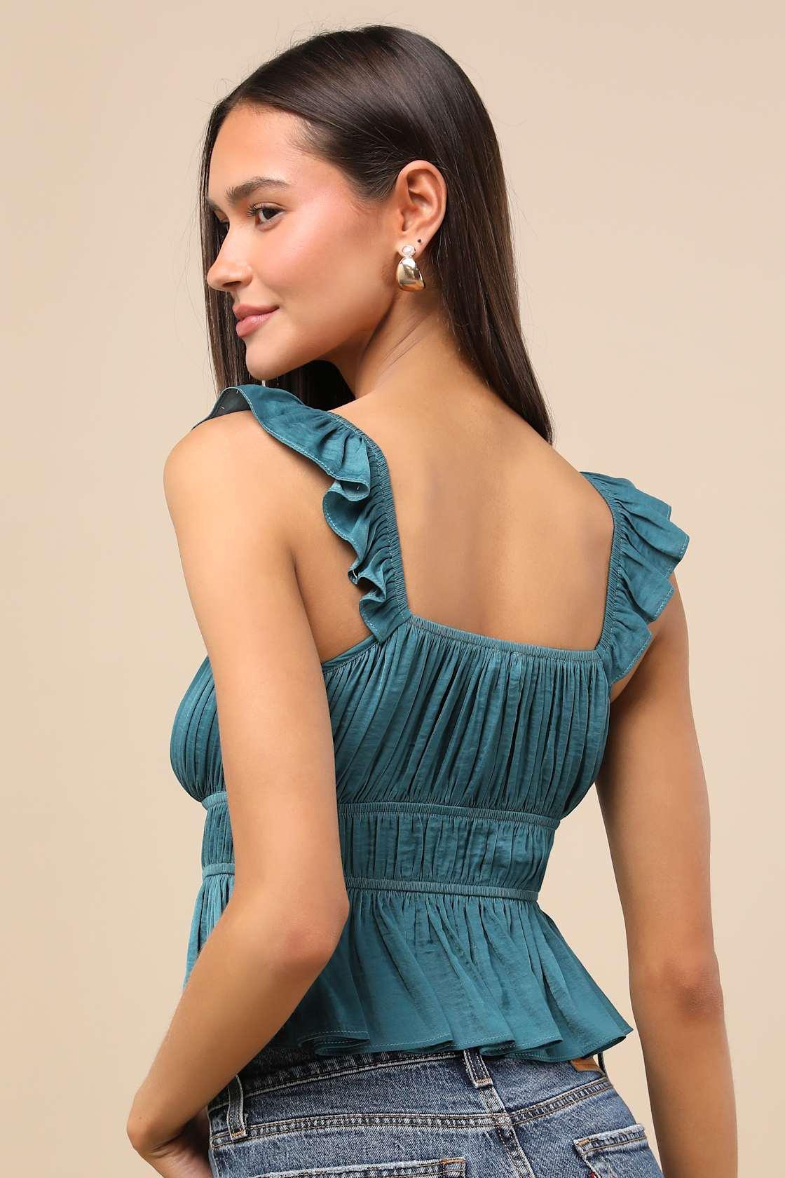 Sanne Teal Green Flutter Sleeve Tank Top Product Image