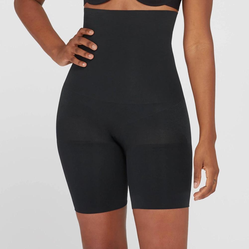 ASSETS by SPANX Women's Remarkable Results High-Waist Mid-Thigh Shaper - Black M: Tummy & Thigh Slimming Knit Product Image