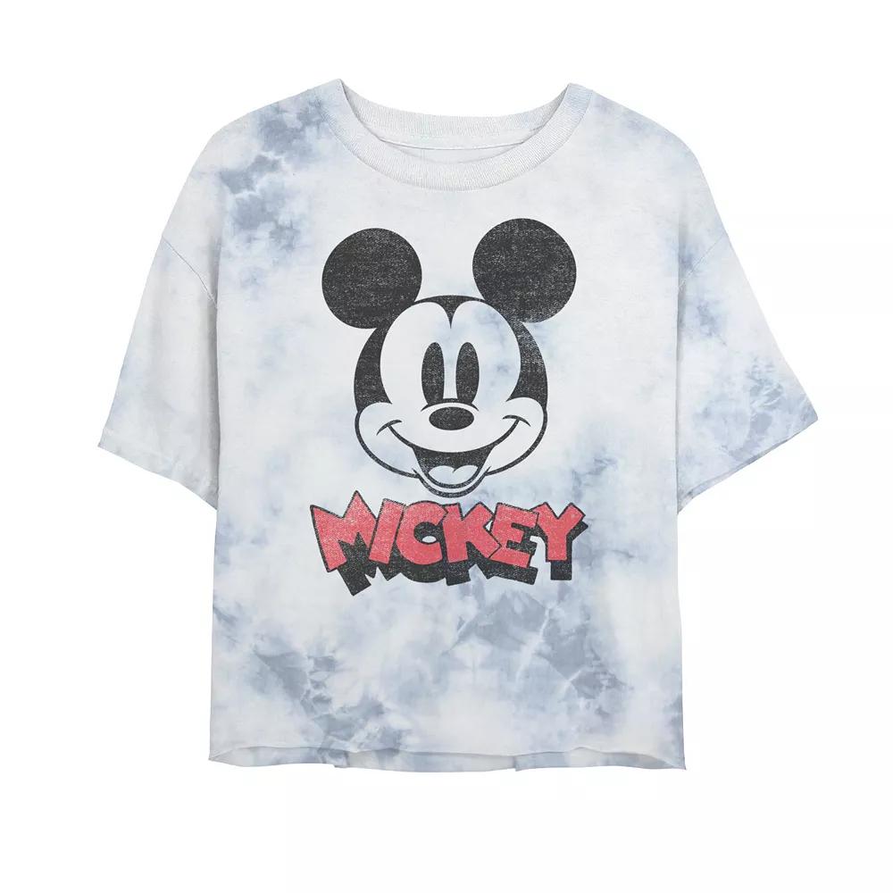 Juniors' Disney Mickey And Friends Mickey Big Face Logo Bombard Wash Crop Graphic Tee, Women's, Size: XL, White Blue Product Image