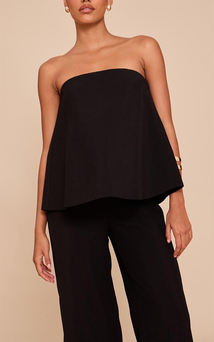  Black Structured Woven Peplum Straight Leg Jumpsuit Product Image