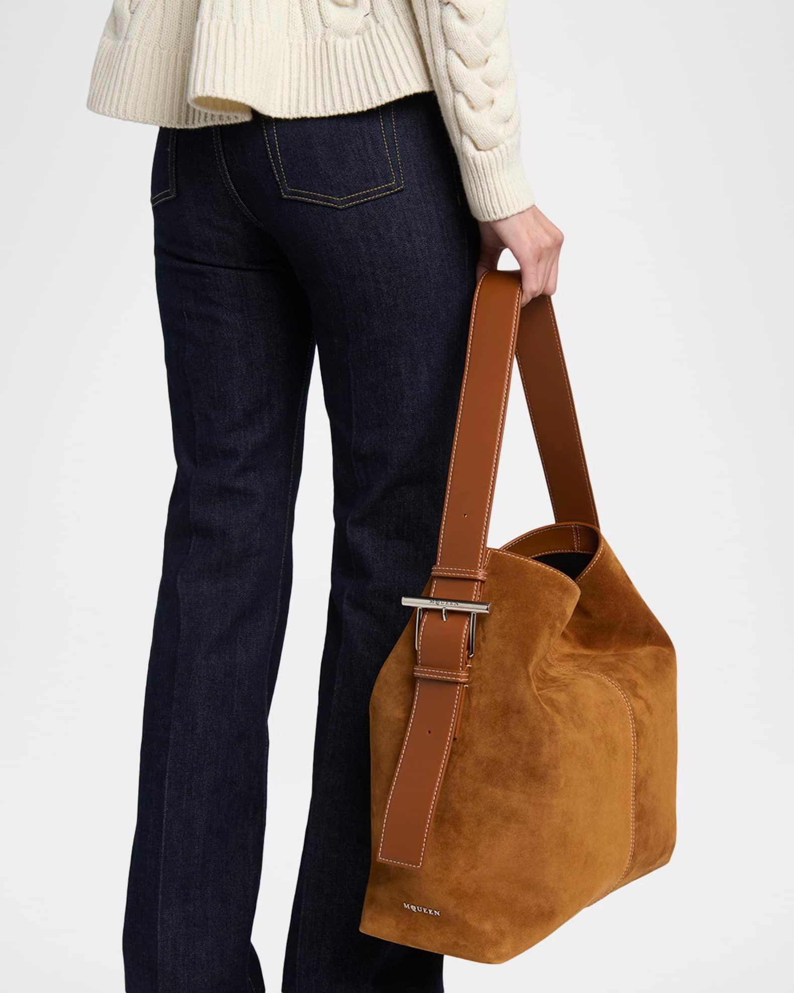 T-Bar Sling Topstitched Suede Tote Bag Product Image