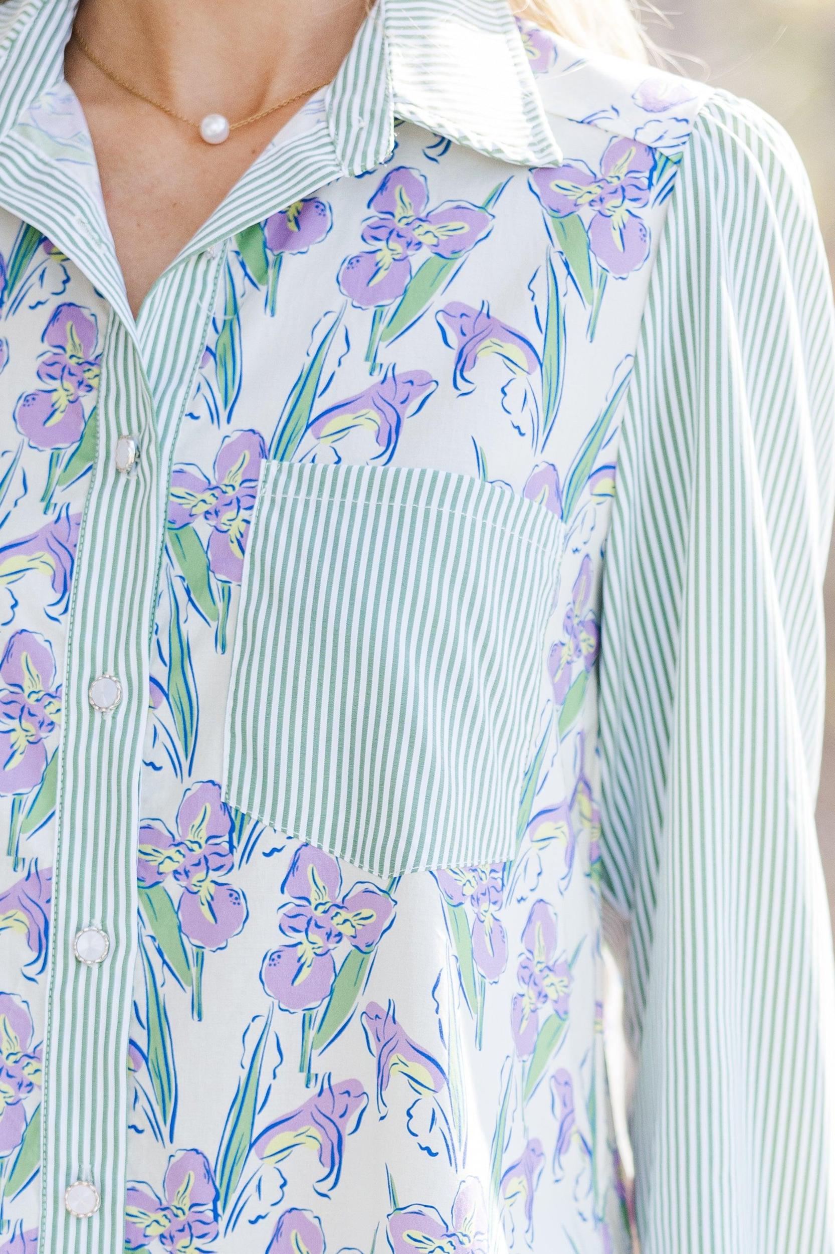 All Your Own Green Mixed Floral Shirt Dress Female Product Image