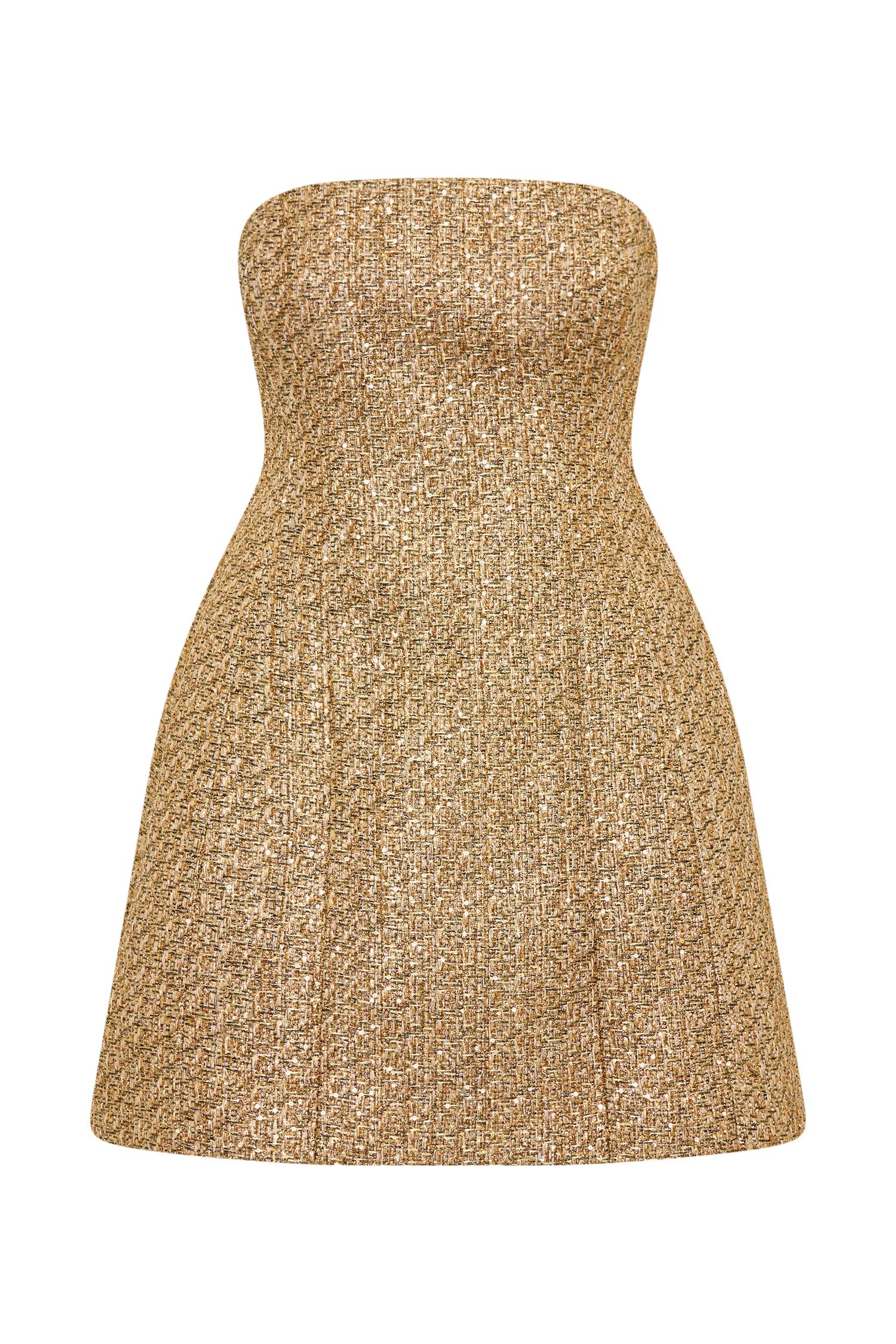 Gala Strapless Tweed Mini Dress - Gold Product Image