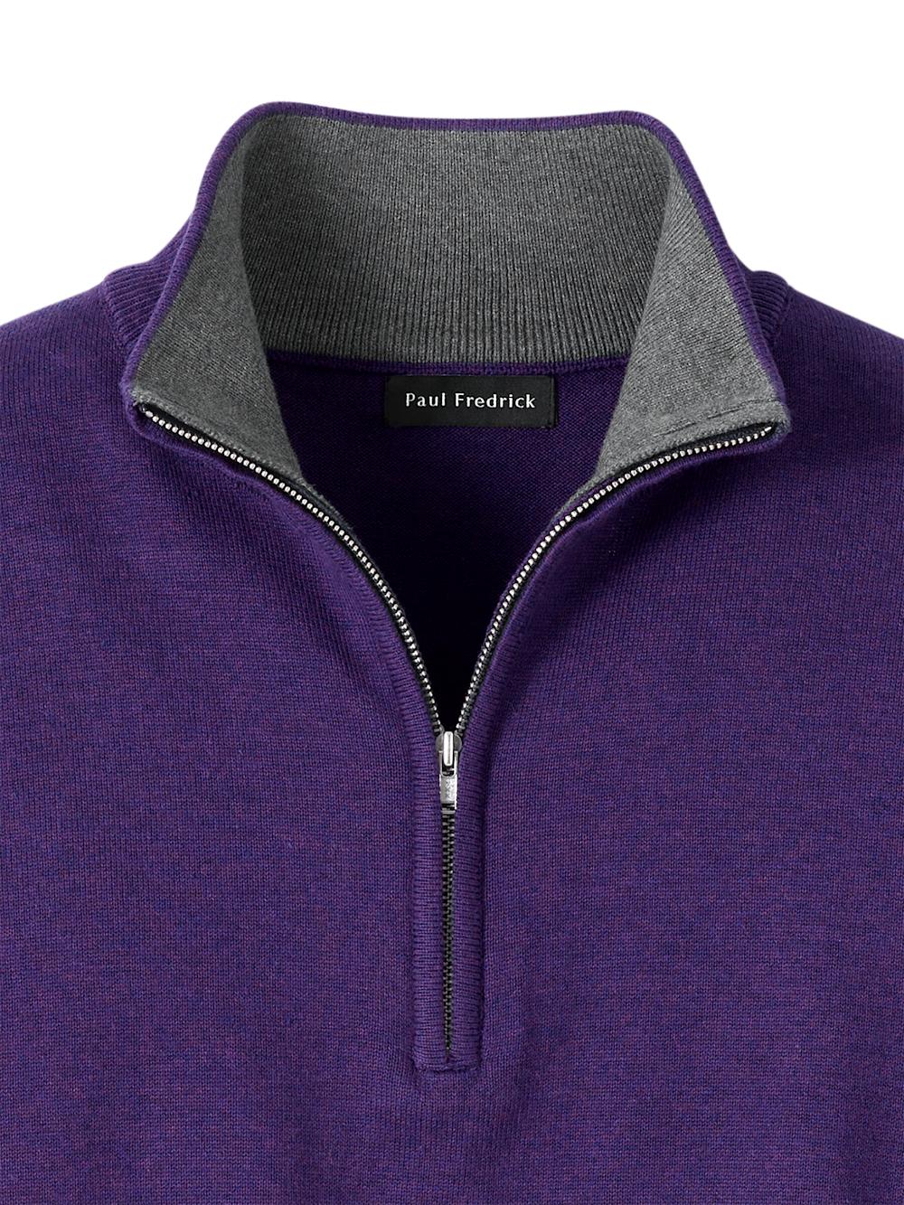 Supima Cotton Quarter Zip Mock Neck Sweater - Plum Product Image