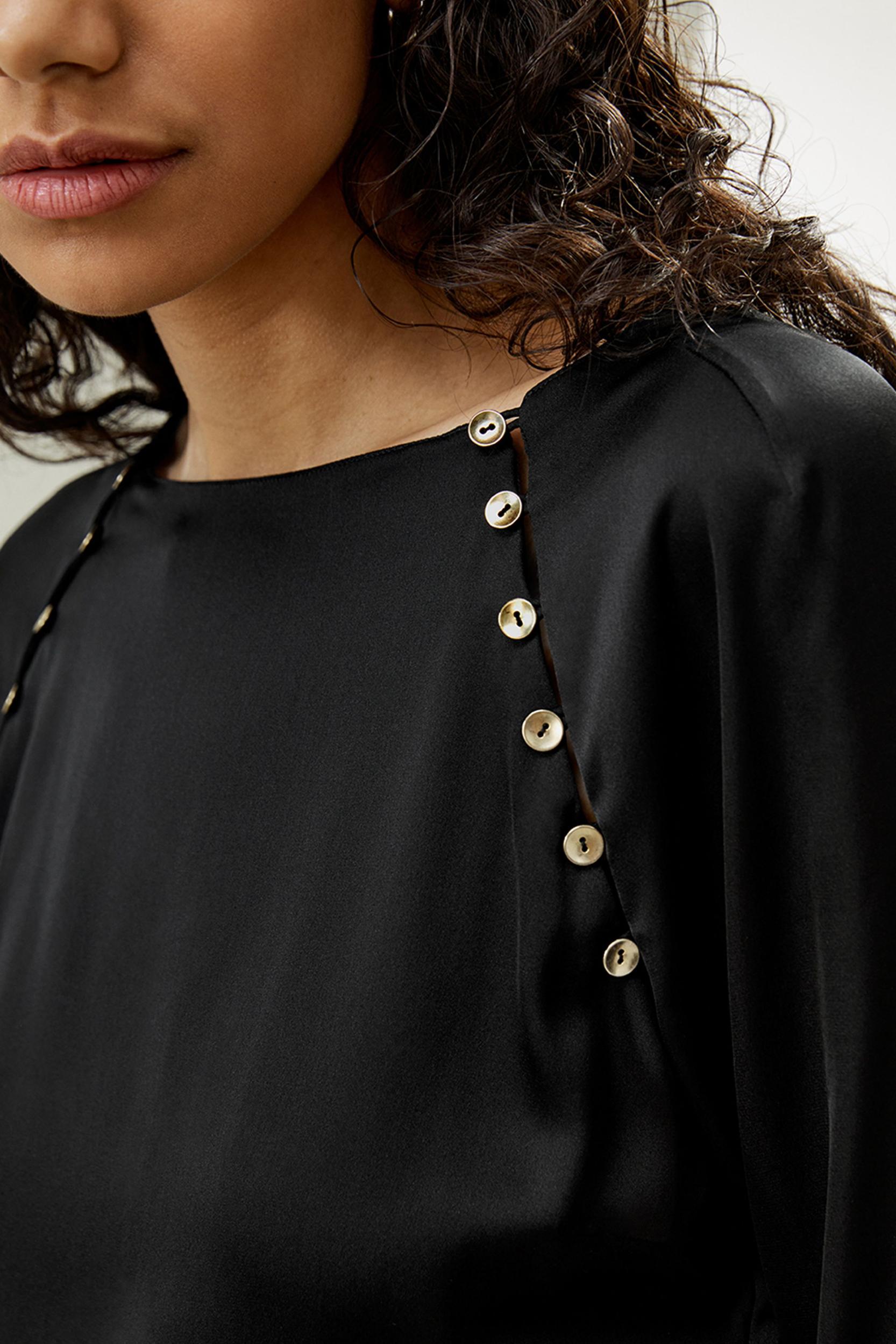 LILYSILK Women's Cropped Double Joe Silk Elegant Button Detail Top in Pearl White, Size 4 Product Image