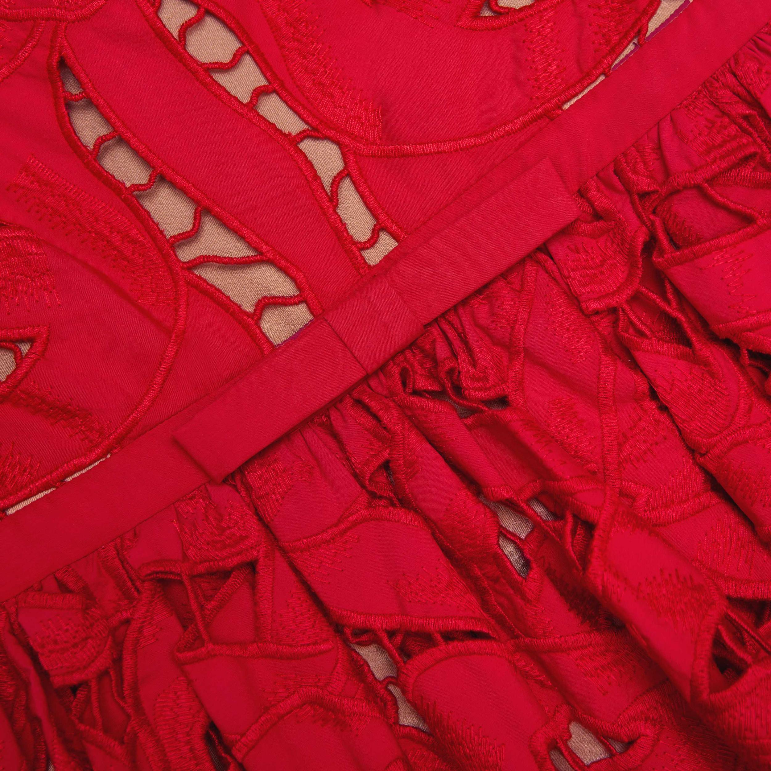 Red Bow Embroidered Midi Dress Product Image