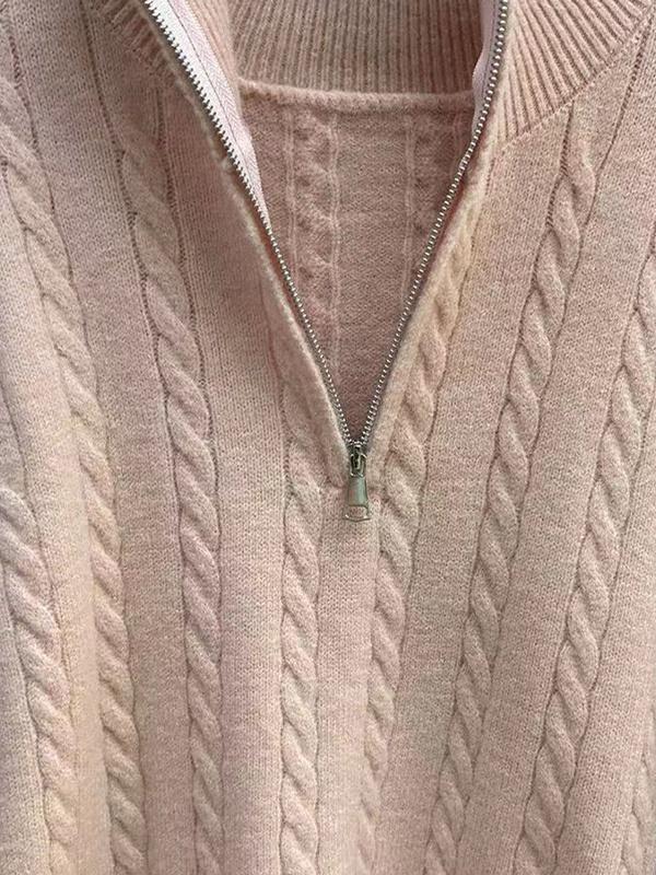 Vintage Lapel Neck Cable Half Zip Knit Sweater Product Image
