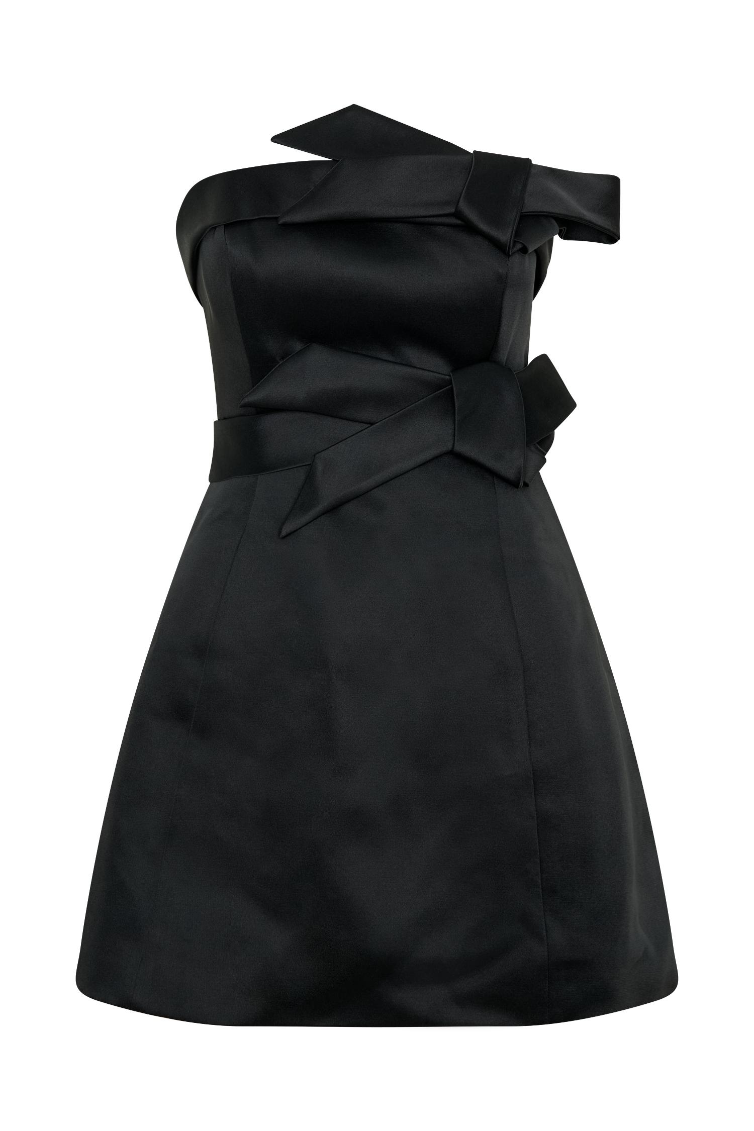 Tatiana Satin Strapless Bow Mini Dress - Black Product Image