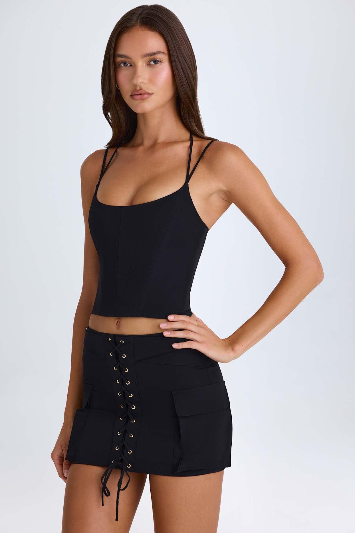Lace-Up Micro Mini Skirt in Black Product Image