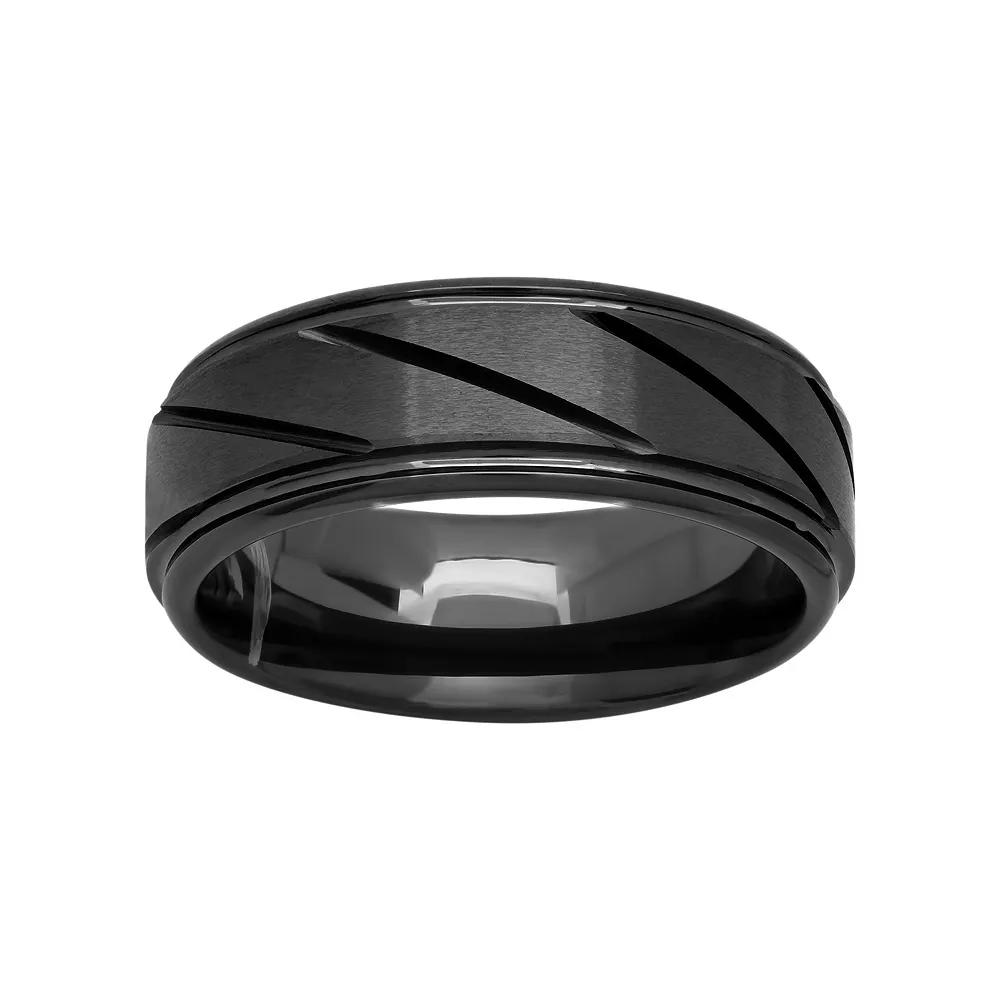 Jewelry Nation Black Ion-Plated Ceramic Slant Groove Band - Men, Men's,  Product Image