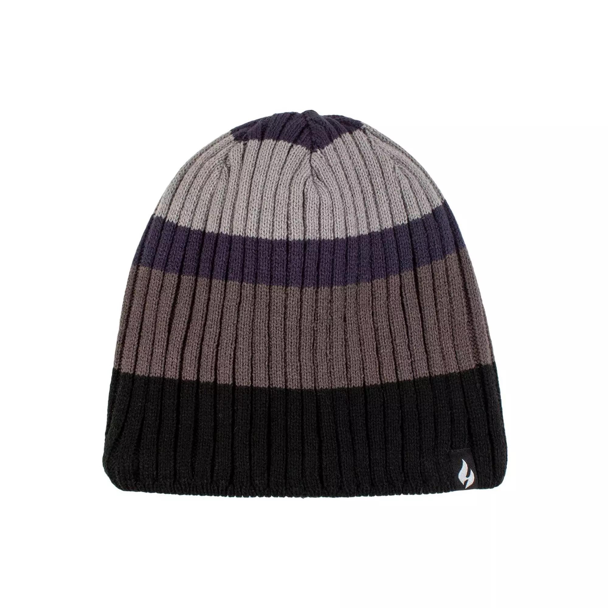 Men's Heat Holders Heatweaver Lined Ribbed Striped Hat, Black Navy Product Image