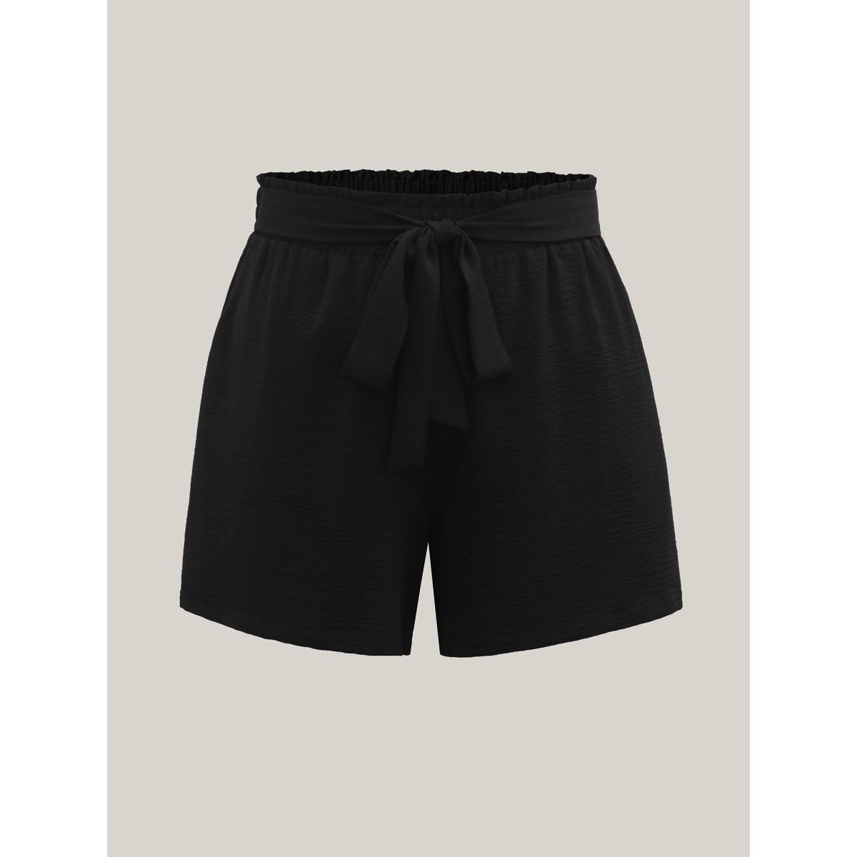Plus Size Belted Wide-Leg Solid Shorts Women Black Leisure Tie knot Wide Leg Casual Shorts BloomChic 18-20/2X Product Image