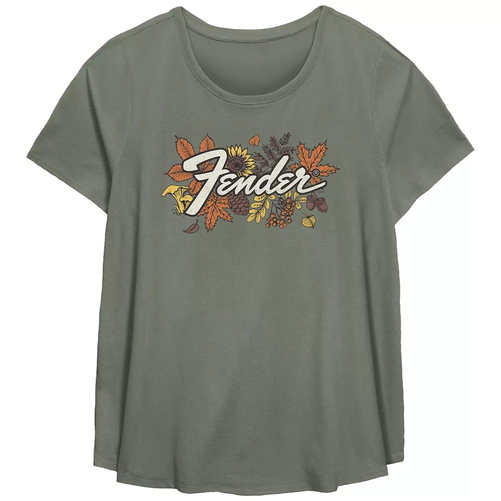Juniors' Plus Size Fender Autumn Leaves Logo Scoop Hem Flowy Graphic Tee, Women's, Size: 5XL, Green Product Image