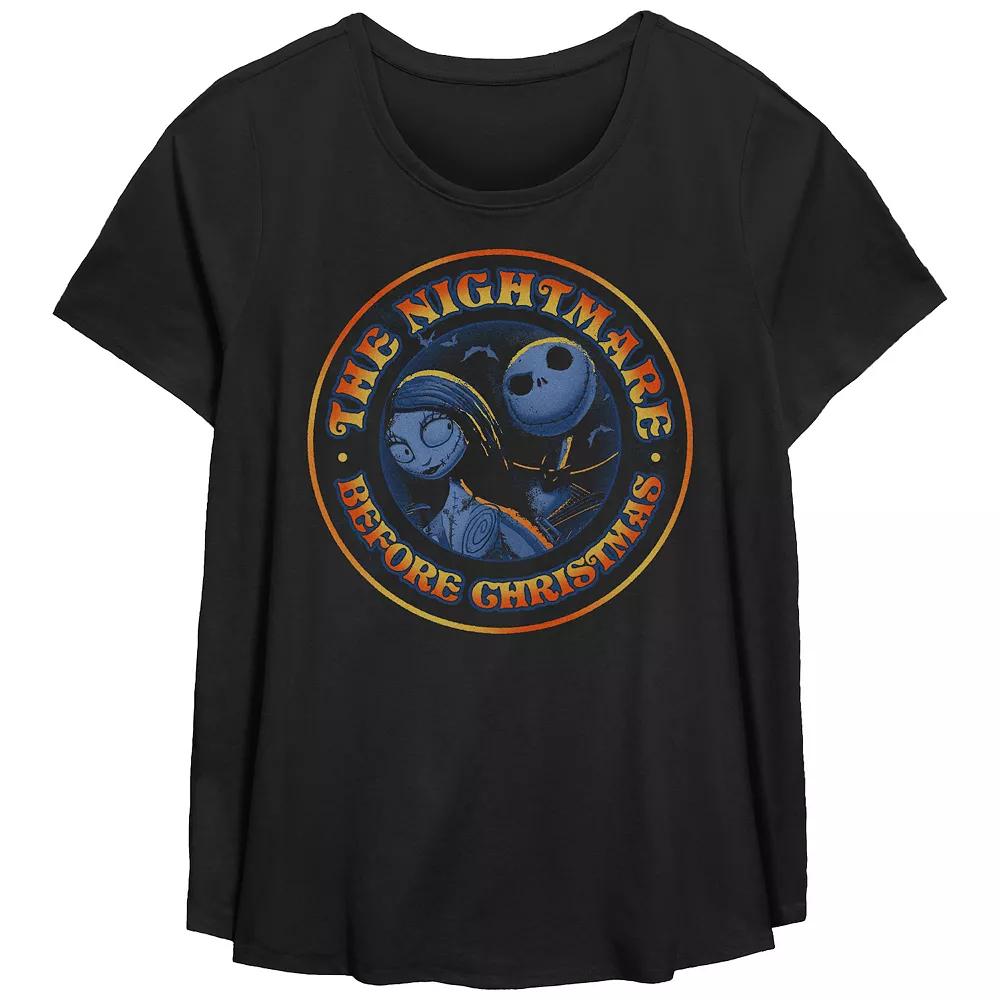 Disney's The Nightmare Before Christmas Jack Skellington And Sally Stamp Plus Size Flowy Graphic Tee, Women's, Size: 3XL, Black Product Image