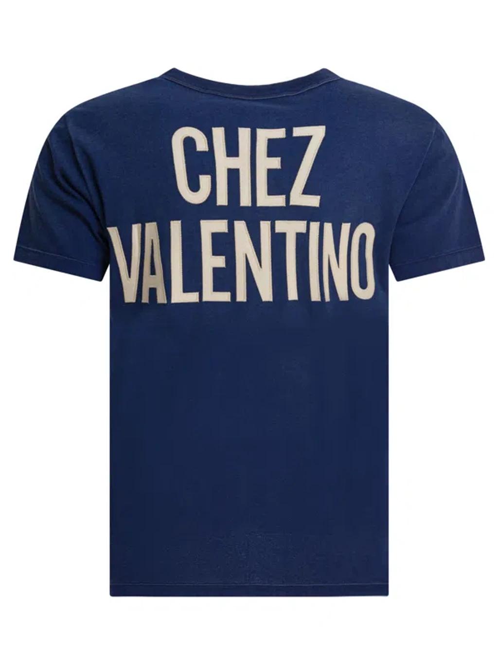VALENTINO Garavani Navy Cotton T-shirt In Blue Product Image