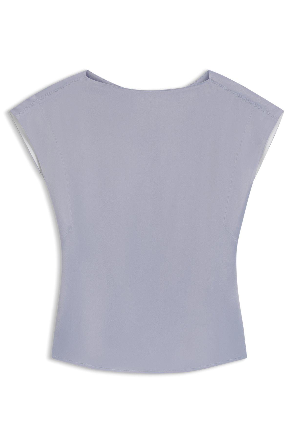 Slim-fit satin blouse with draped neckline Product Image
