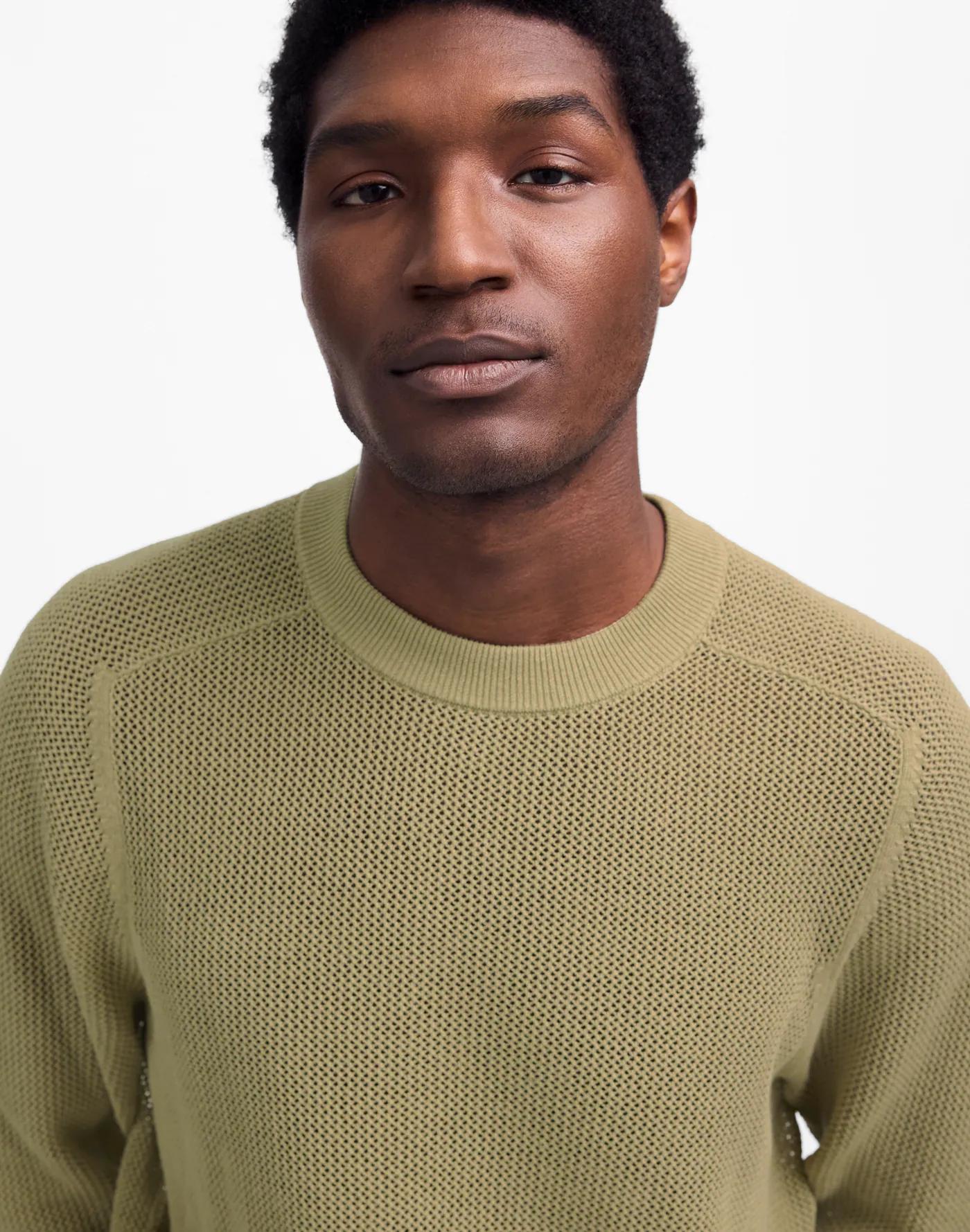 Mesh-Knit Crewneck Sweater in Lightweight Cotton-Linen Blend Product Image
