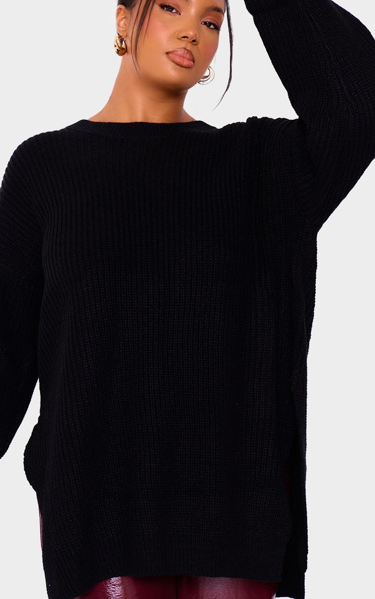Plus Black Round Neck Side Split Sweater Product Image