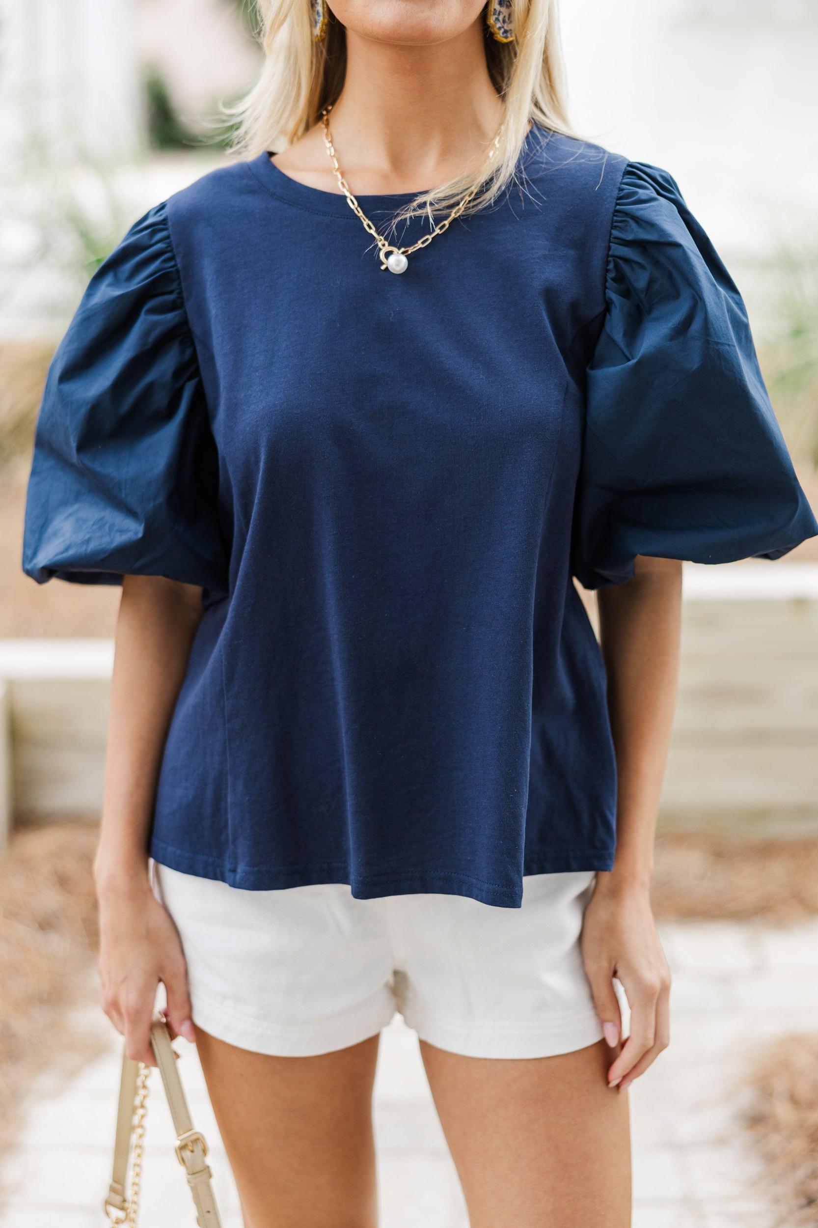 Lovely New Day Navy Blue Blouse Female Product Image
