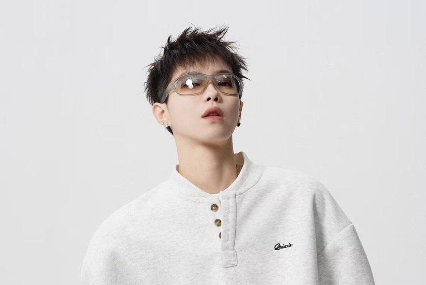 Henley Letter Embroidered Sweatshirt Product Image