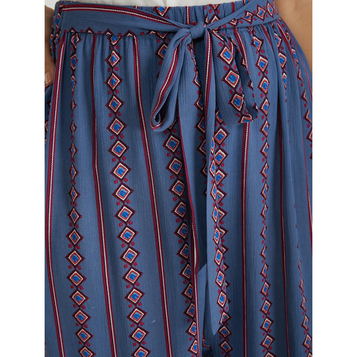 Plus Size Ditsy Floral Belted Split Loose Pants Women LightBlue Vacation Loose High Rise Dailywear Pants BloomChic 28/5X Product Image