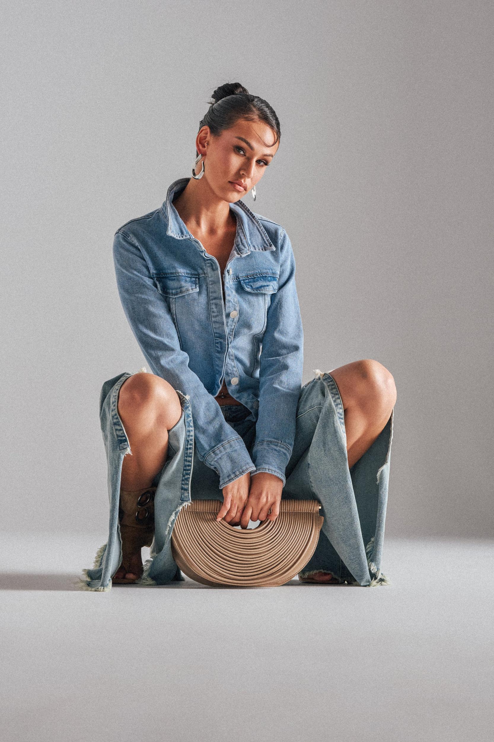 CRAZY ENOUGH LACE UP FLARE DENIM Product Image