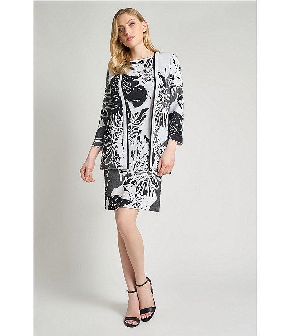 Ming Wang Floral Jacquard Knit Open Front Bracelet Sleeve Cardigan Product Image