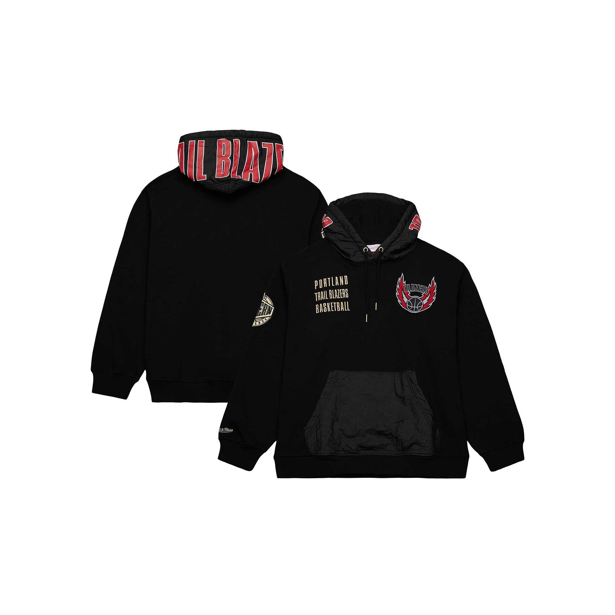 Men's Mitchell & Ness Black Portland Trail Blazers Team OG 2.0 Vintage Logo Fleece Pullover Hoodie,  Product Image