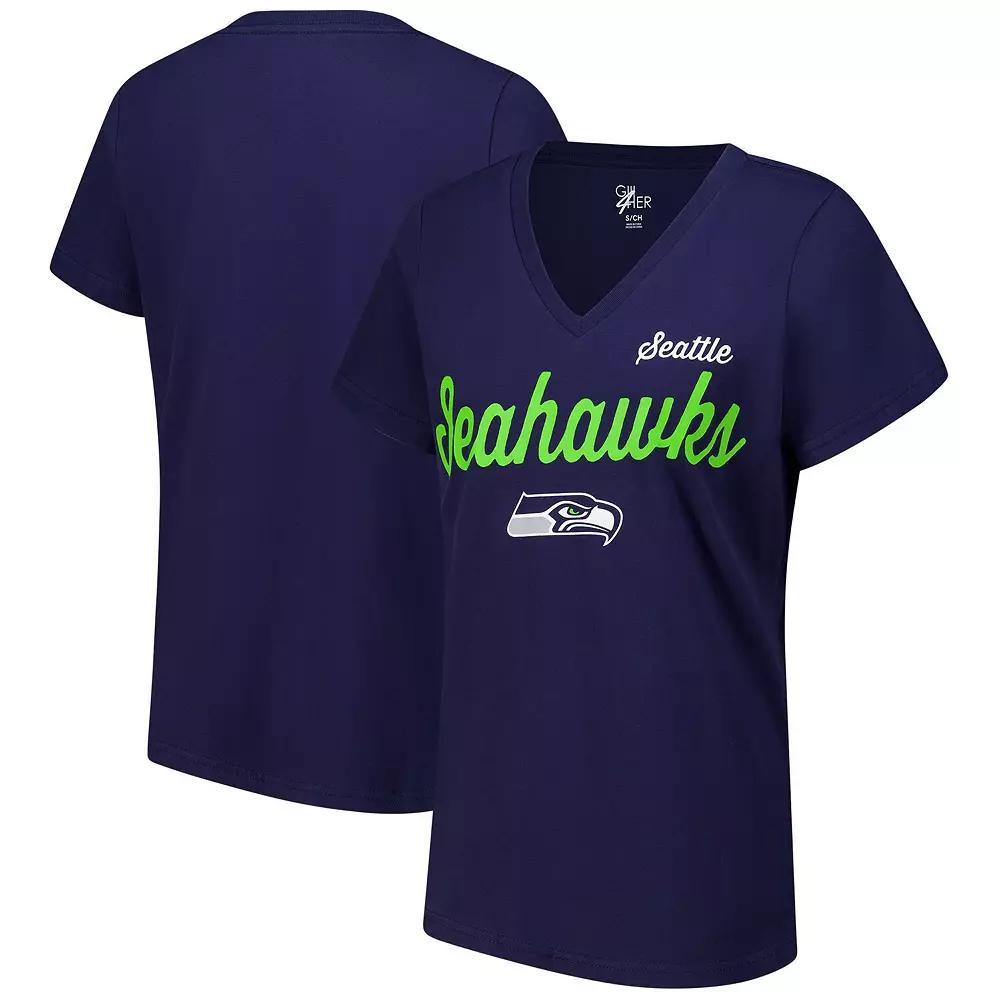 Women's G-III 4Her by Carl Banks College Navy Seattle Seahawks Post Season V-Neck T-Shirt,  Product Image