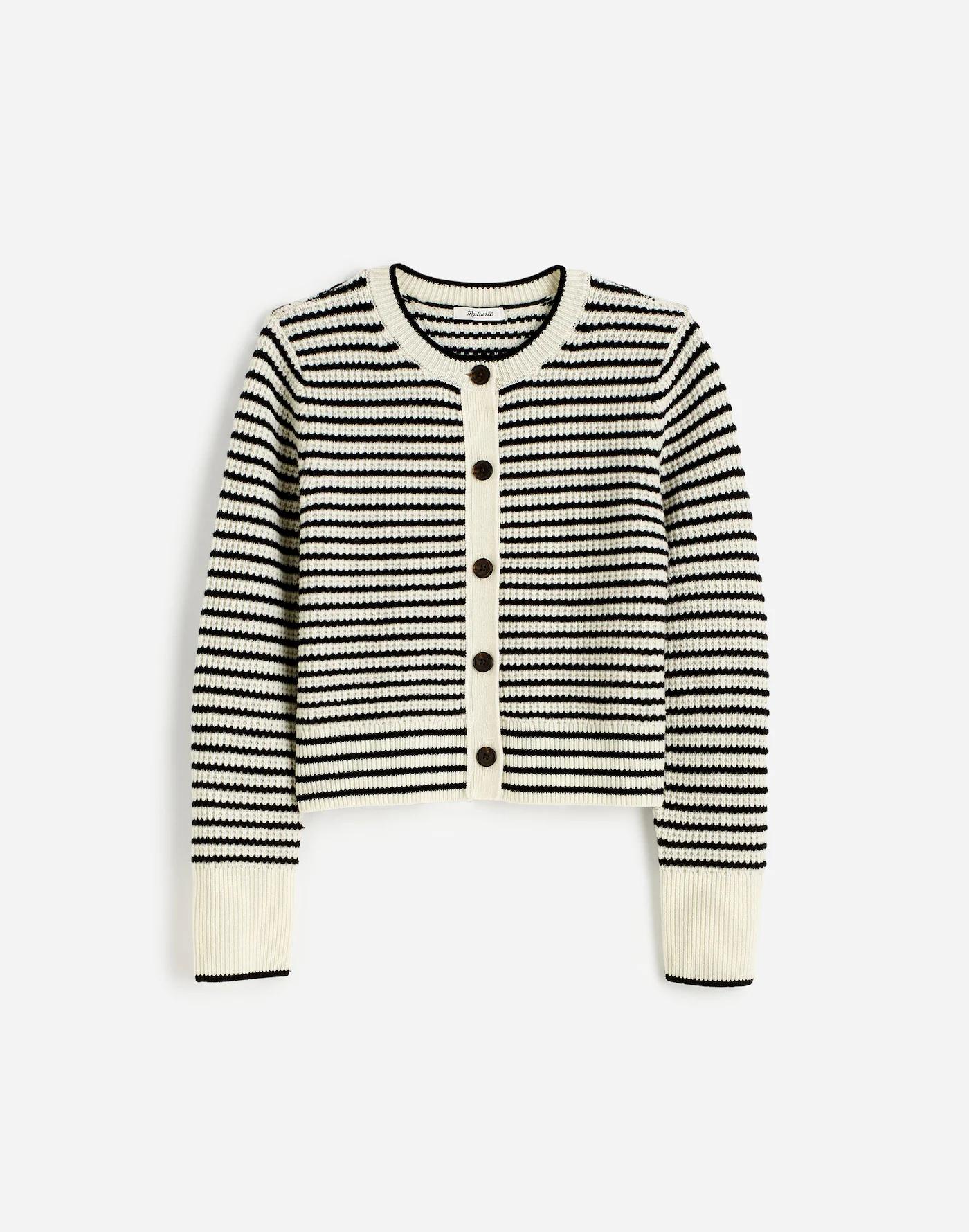 Waffle-Knit Wool Cardigan in Stripe Product Image