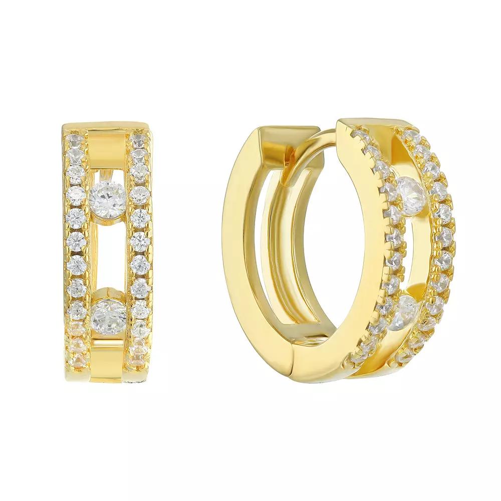 Argento Forte 14k Gold Over Sterling Silver Cubic Zirconia Double-Row Huggie Earrings, Women's Product Image
