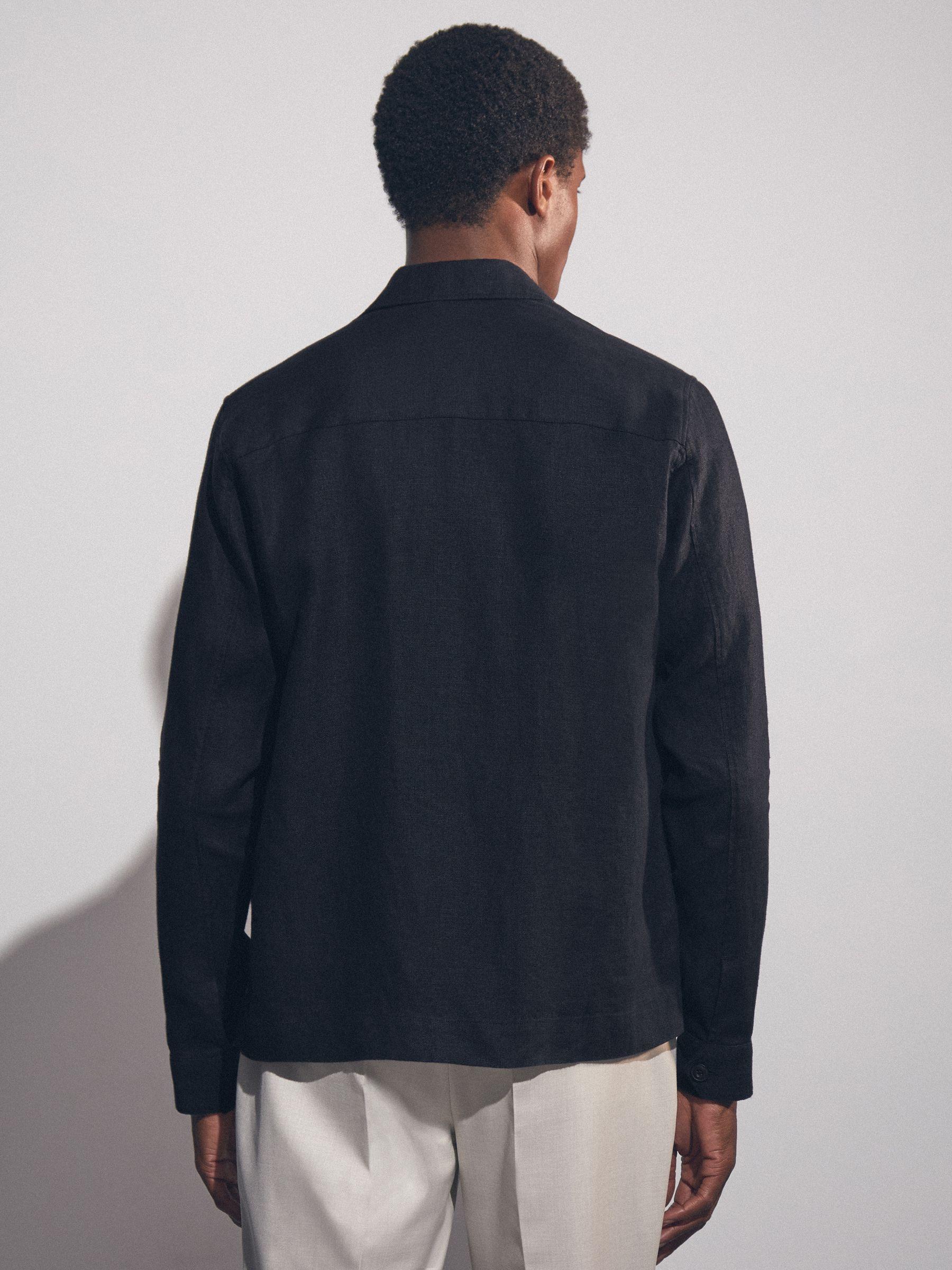 Linen Twin-Pocket Overshirt in Navy Product Image