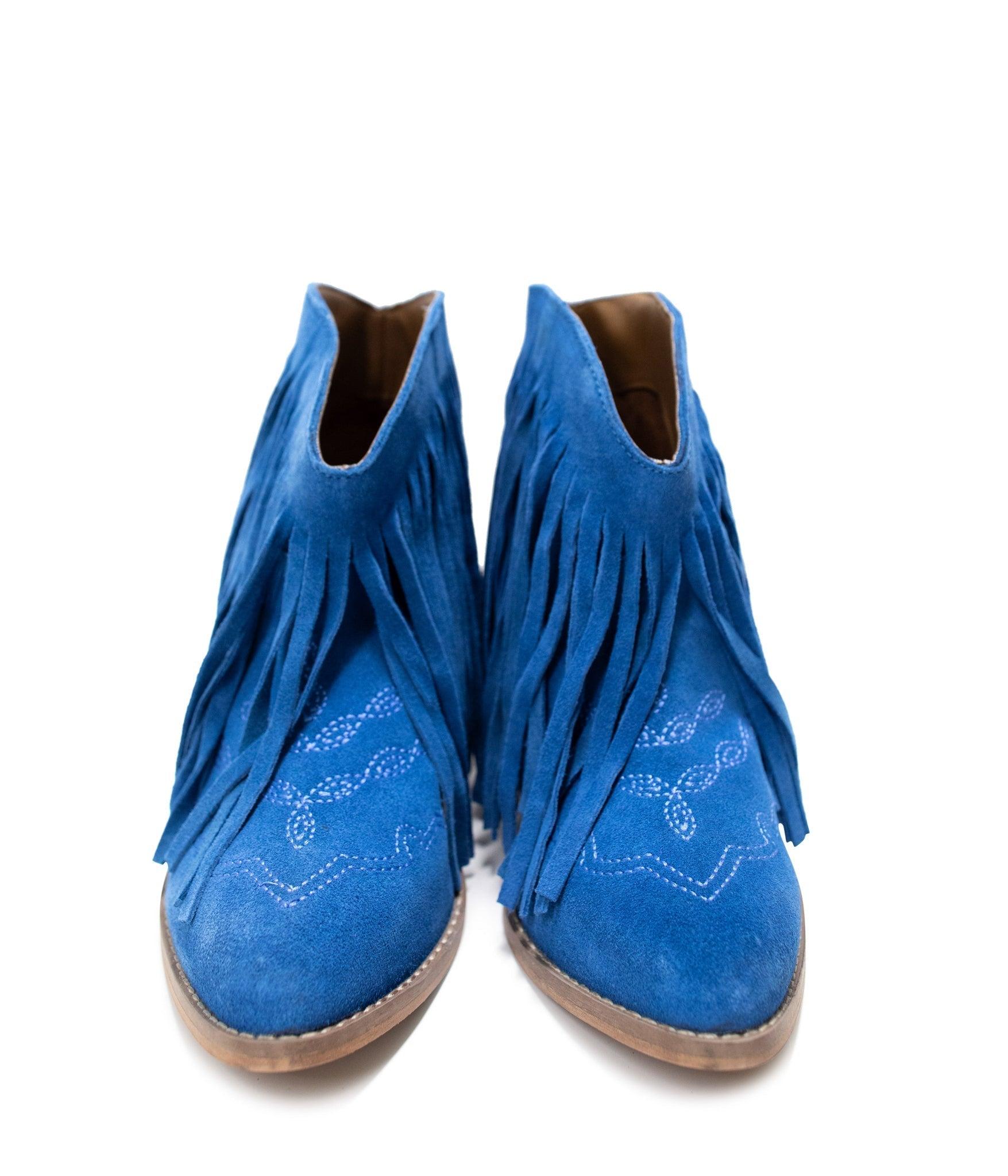 Amos Fringe Ankle Bootie in Blue Suede (Online Exclusive) Product Image