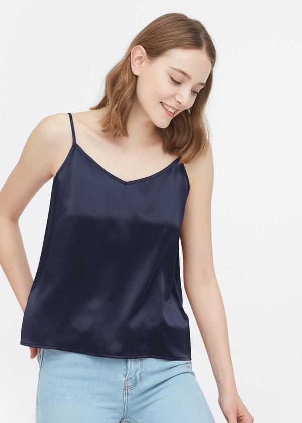  V Neck Front and Back Silk Camisole Product Image