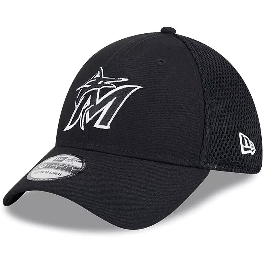 Men's New Era Miami Marlins Evergreen Black & White Neo 39THIRTY Flex Hat,  Product Image