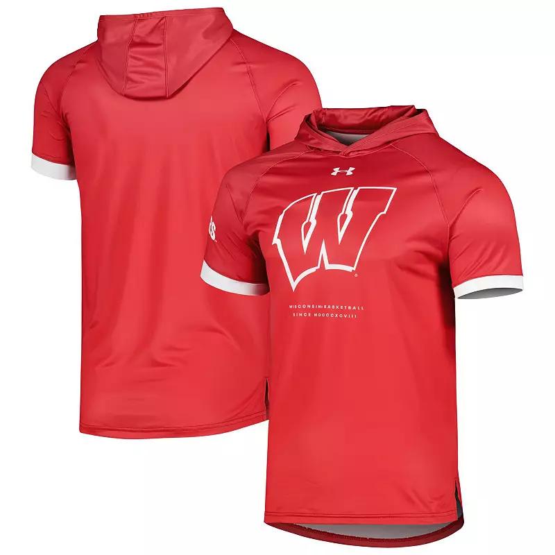 Men's Under Armour Red Wisconsin Badgers On-Court Raglan Hoodie T-Shirt,  Product Image