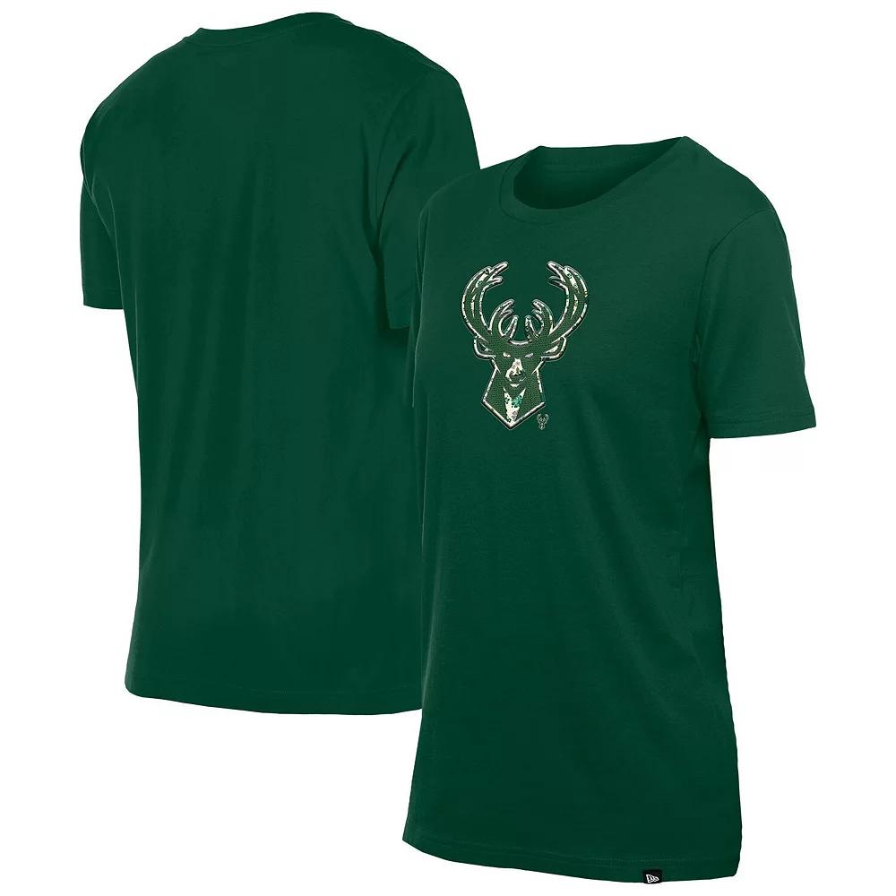 Women's New Era Hunter Green Milwaukee Bucks Glam Game Flower T-Shirt,  Product Image