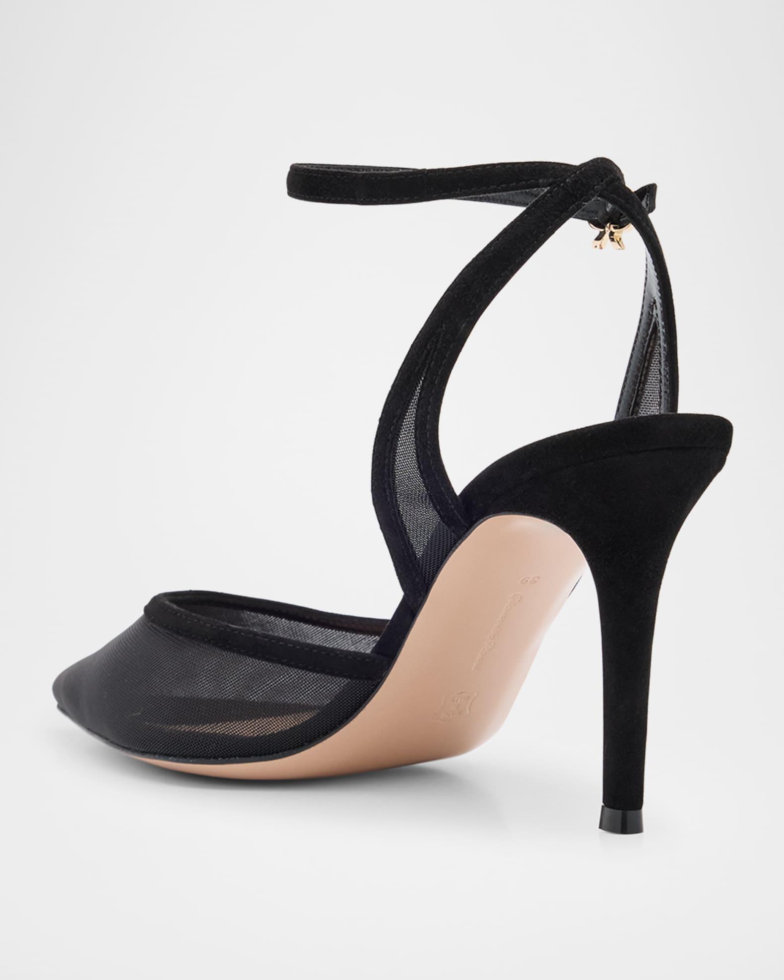 Suede Organza Ankle-Strap Pumps Product Image