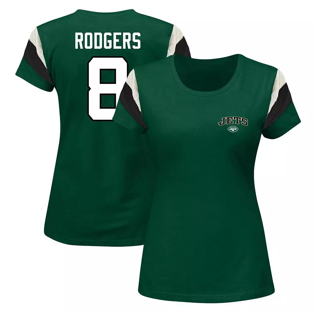 Women's Fanatics Branded Aaron Rodgers Green New York Jets Plus Size Sleeve Stripe Name & Number T-Shirt, Size: 2XL Product Image