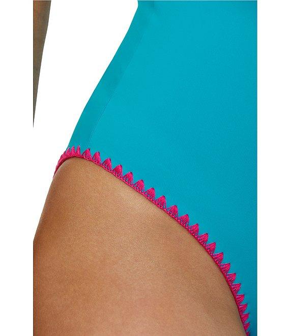 Lucky Brand Marbella Contrast Shell Stitch V-Neck One Piece Swimsuit Product Image