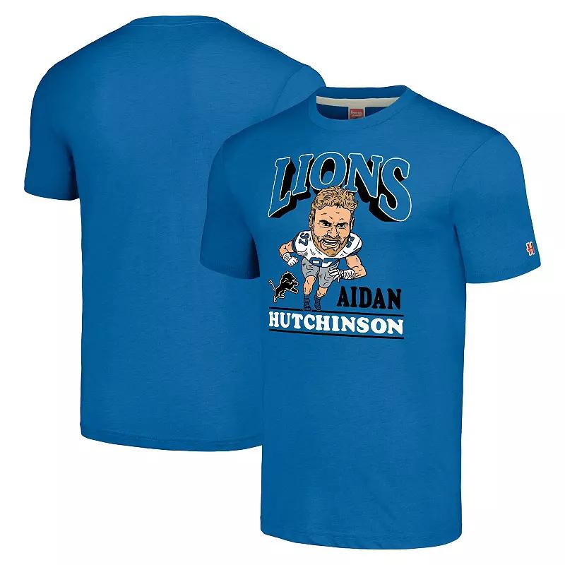 Men's Homage Aidan Hutchinson Blue Detroit Lions Caricature Player Tri-Blend T-Shirt, Size: XL Product Image