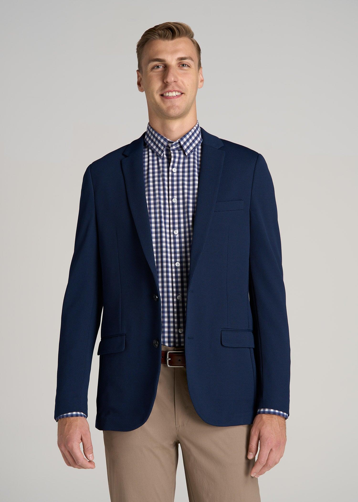 Textured Blazer for Tall Men in Navy Blue Male Product Image