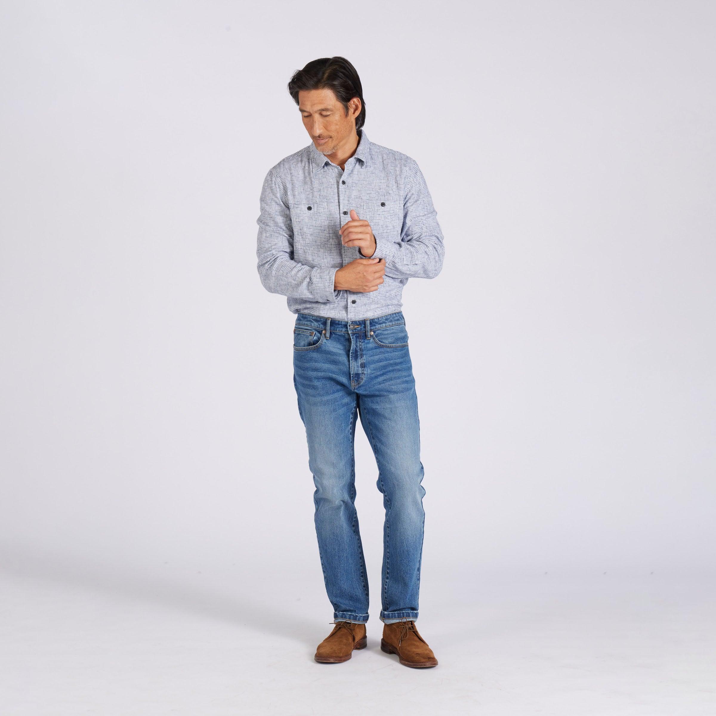 Houndstooth Double Cloth Workshirt - Cream Navy Product Image