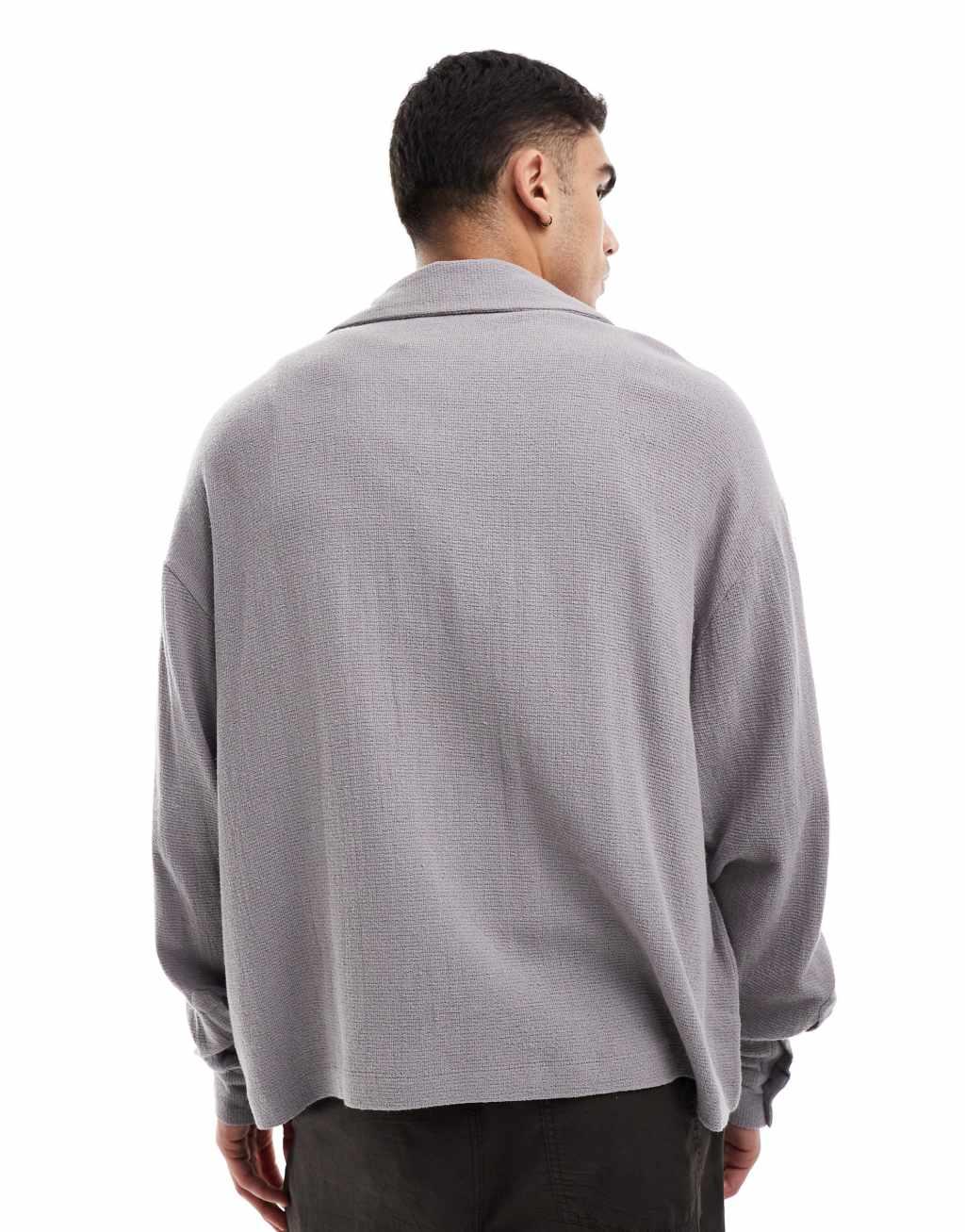 ASOS DESIGN boxy textured oversized shirt in gray Product Image