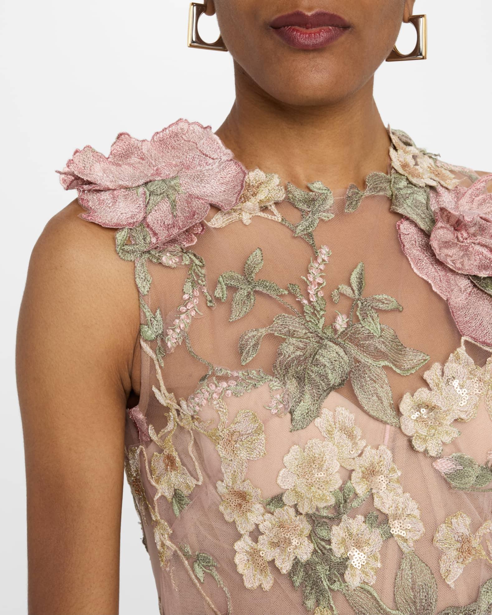 Floral Embroidered Sleeveless Tea-Length Dress Product Image