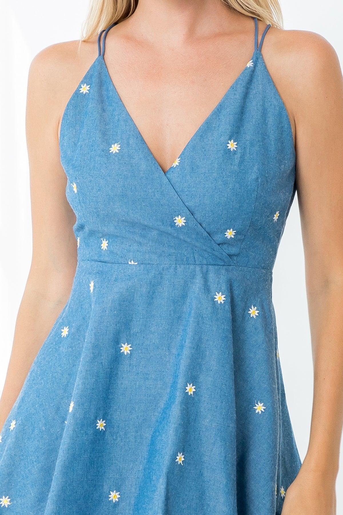 Jean Dress with Tiny Embroidered Dress Product Image