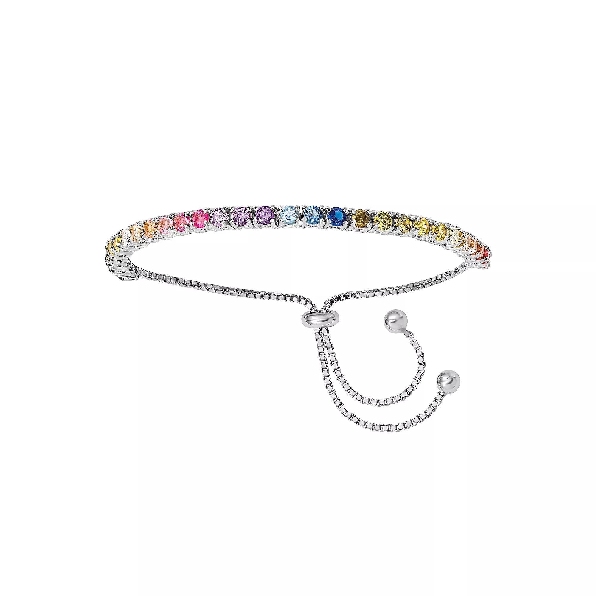 Sophie Miller Sterling Silver Colorful Cubic Zirconia Adjustable Bracelet, Women's, Size: 5-9" ADJ Product Image