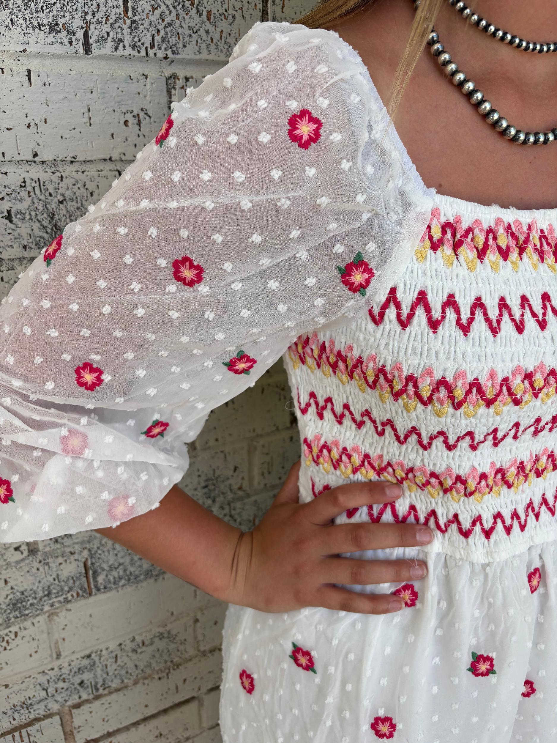 Ivory Floral Embroidered Dress Product Image