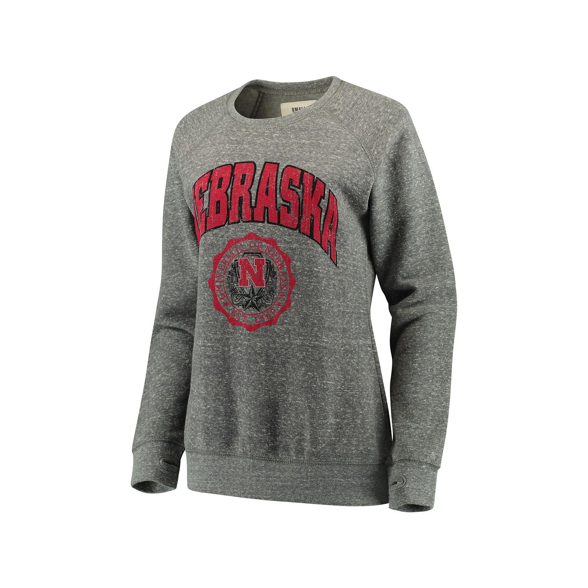 Women's Pressbox Heathered Gray Nebraska Huskers Edith Vintage Knobi Pullover Sweatshirt, Size: Small, Grey Product Image