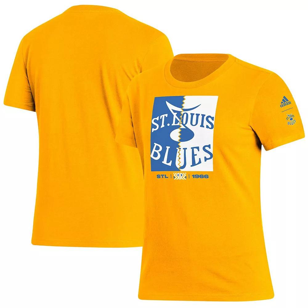 Women's adidas Gold St. Louis Blues Reverse Retro 2.0 Playmaker T-Shirt, Size: Small Product Image